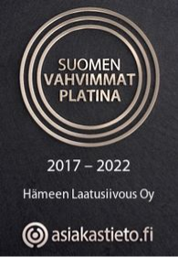 Asiakastieto.fi:n myöntämä Suomen Vahvimmat Platina -sertifikaatti.
