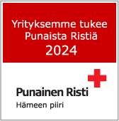 Suomen Punaisen Ristin Hämeen Piirin kuva, joka kertoo yrityksen tukevan Punaista Ristiä.